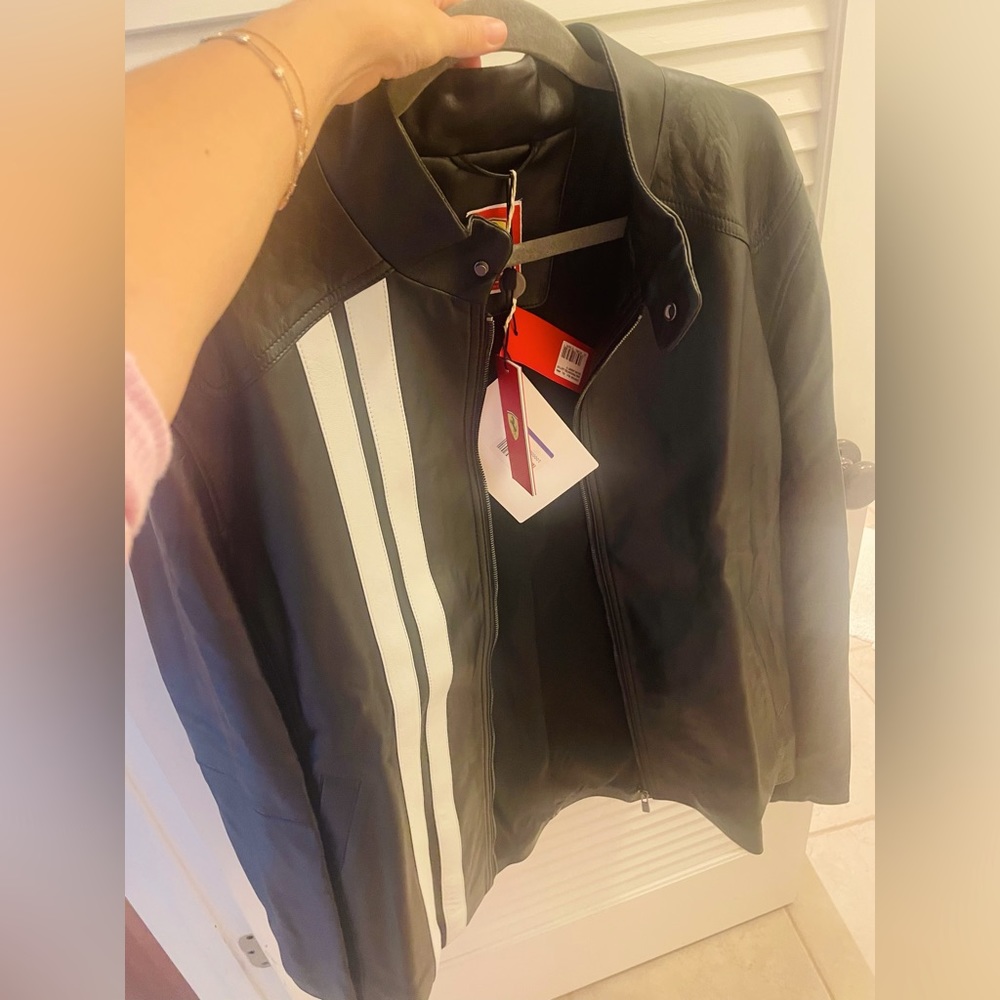 Authentic Ferrari Men Perforated Leather Racer Jacket